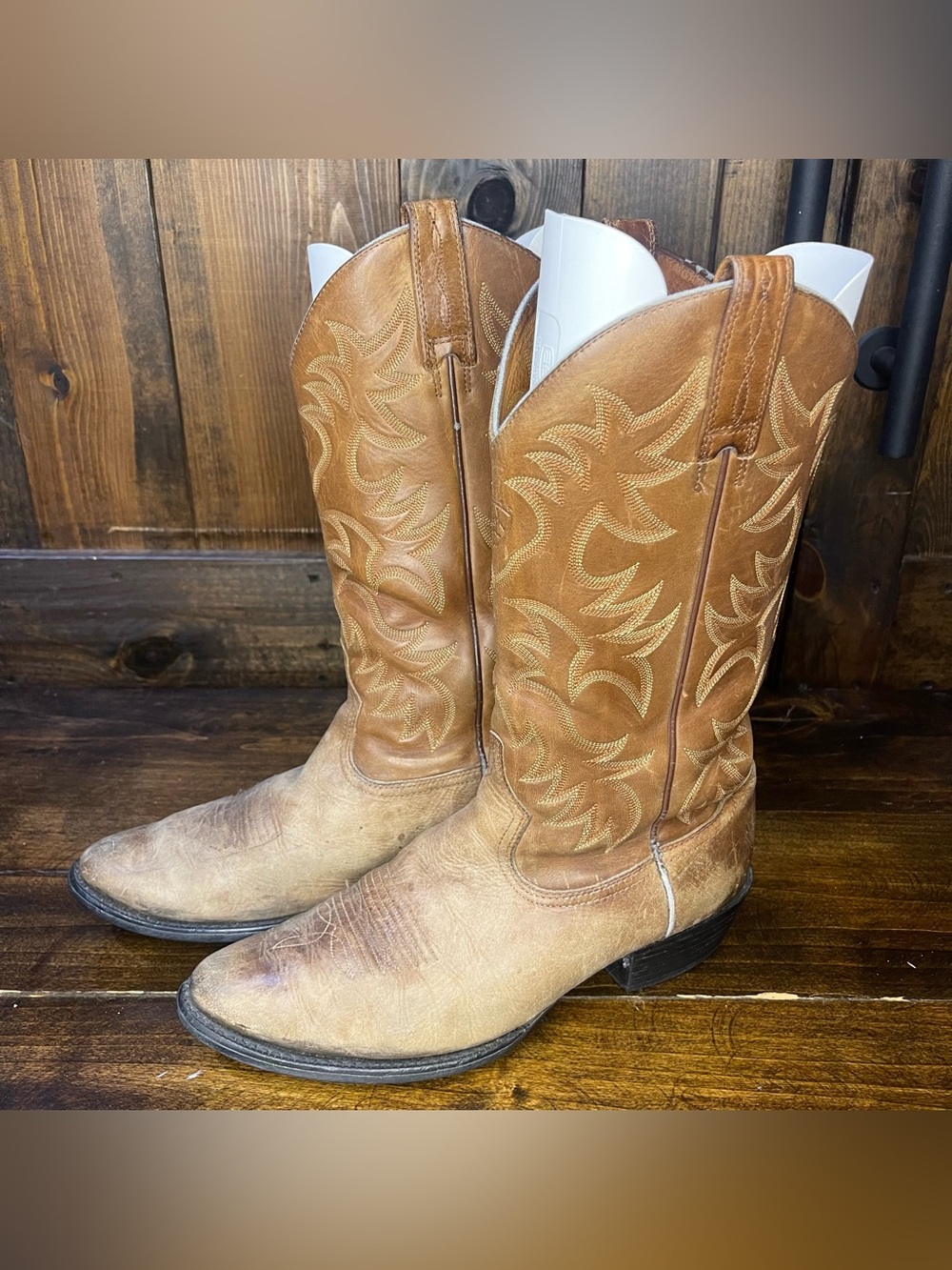 Ariat Mens 11D Tan Brown Leather Heritage Mid Calf Round Toe Pull On Cowboy Boot